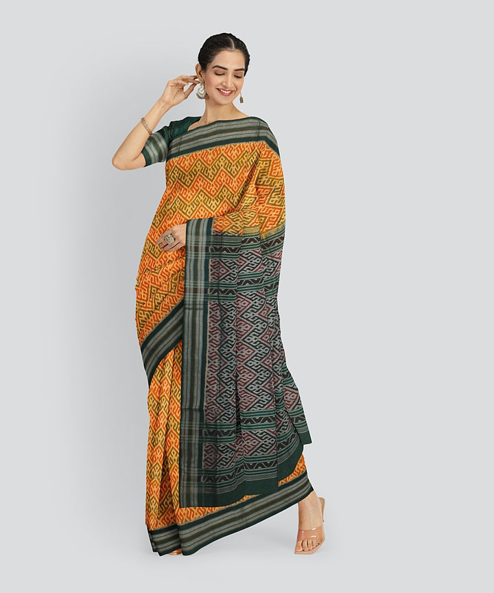 Yellow Green Cotton Handwoven Sambalpuri Saree