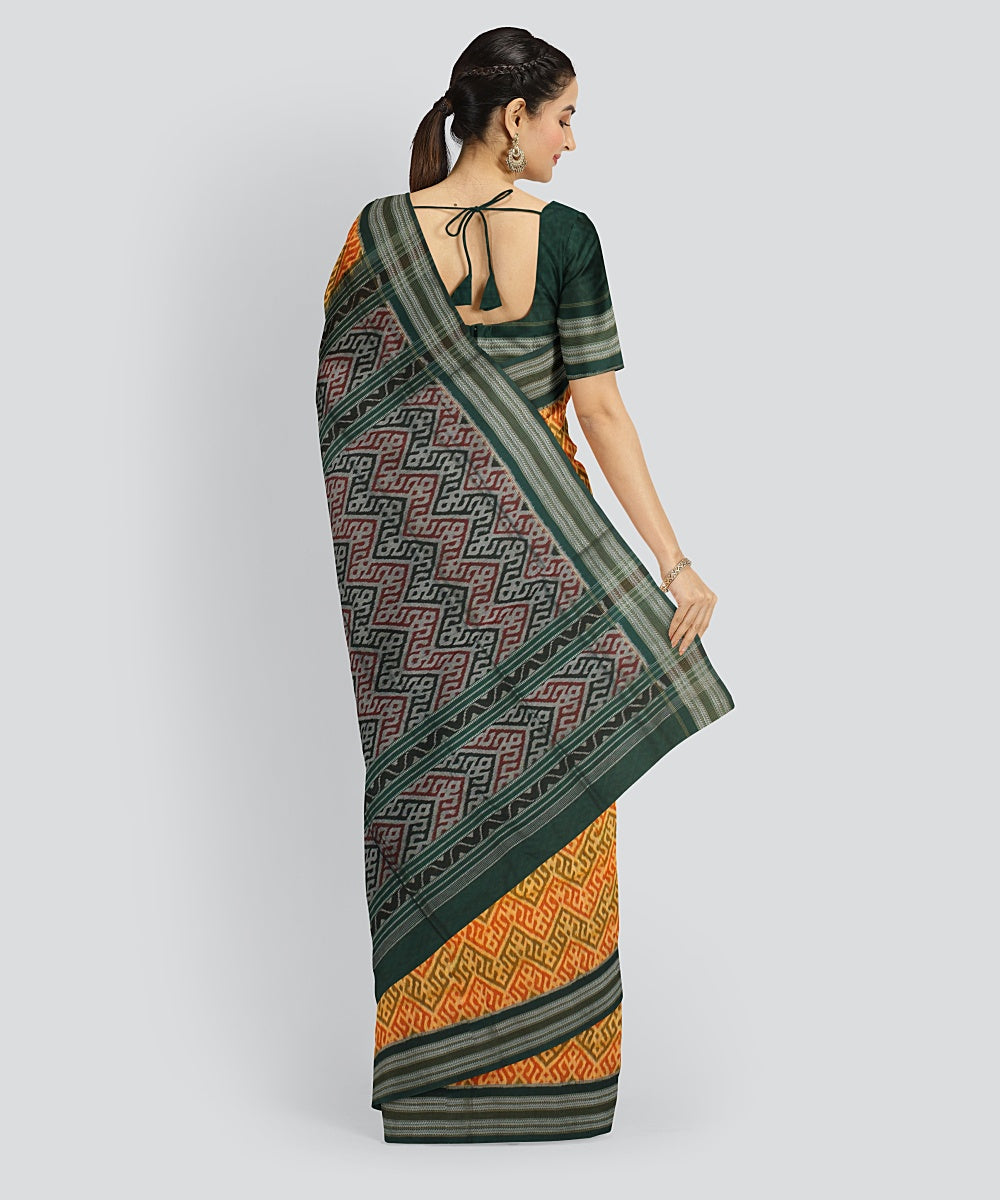 Yellow Green Cotton Handwoven Sambalpuri Saree