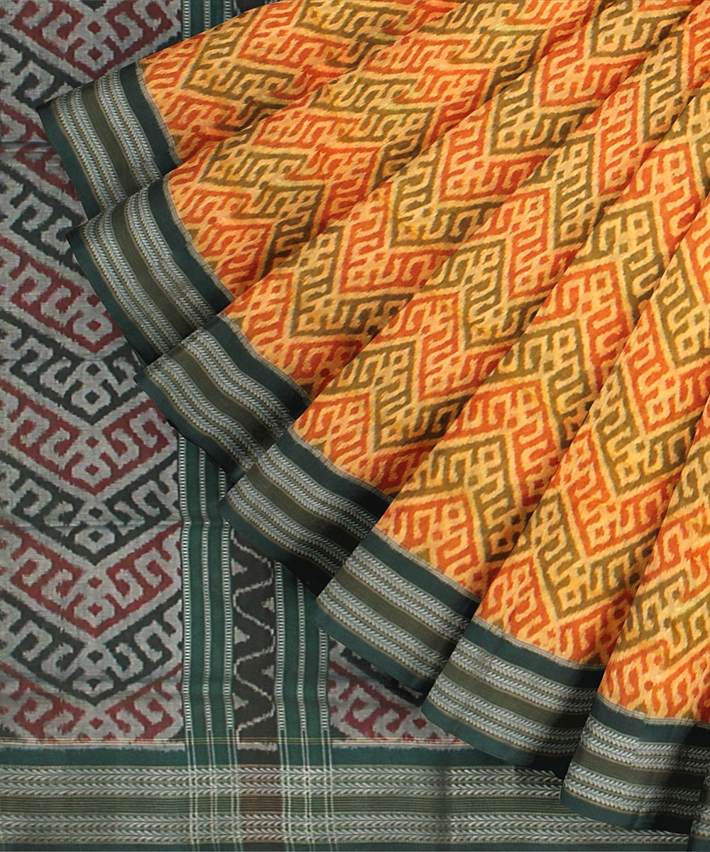Yellow Green Cotton Handwoven Sambalpuri Saree