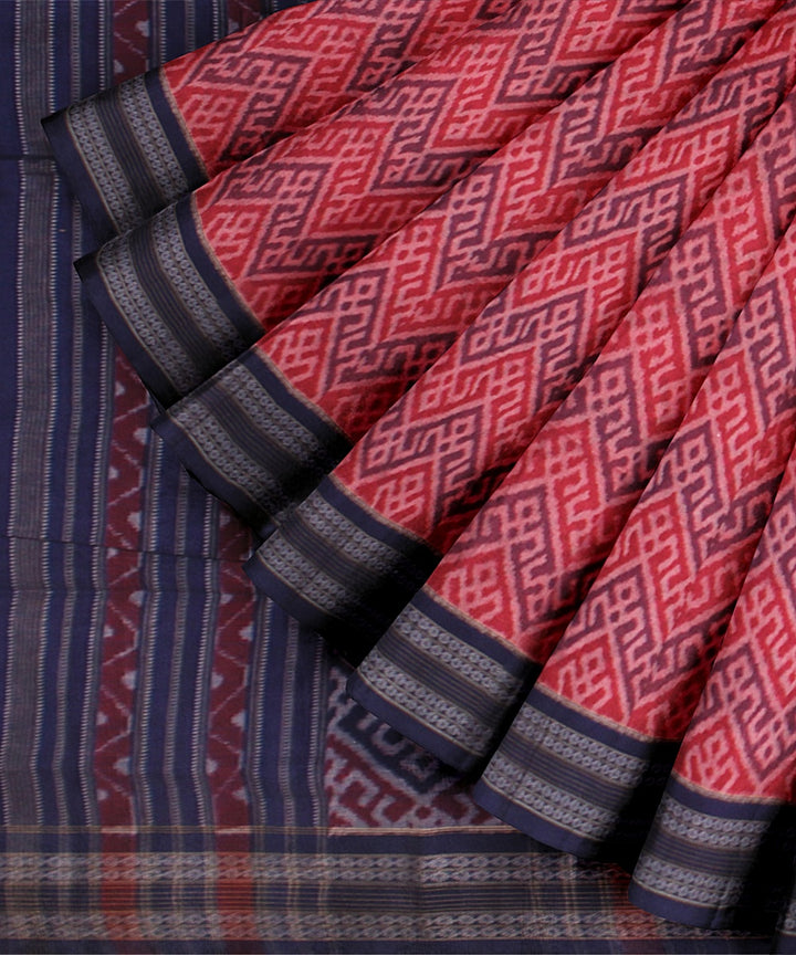 Pink Blue Cotton Handwoven Sambalpuri Saree