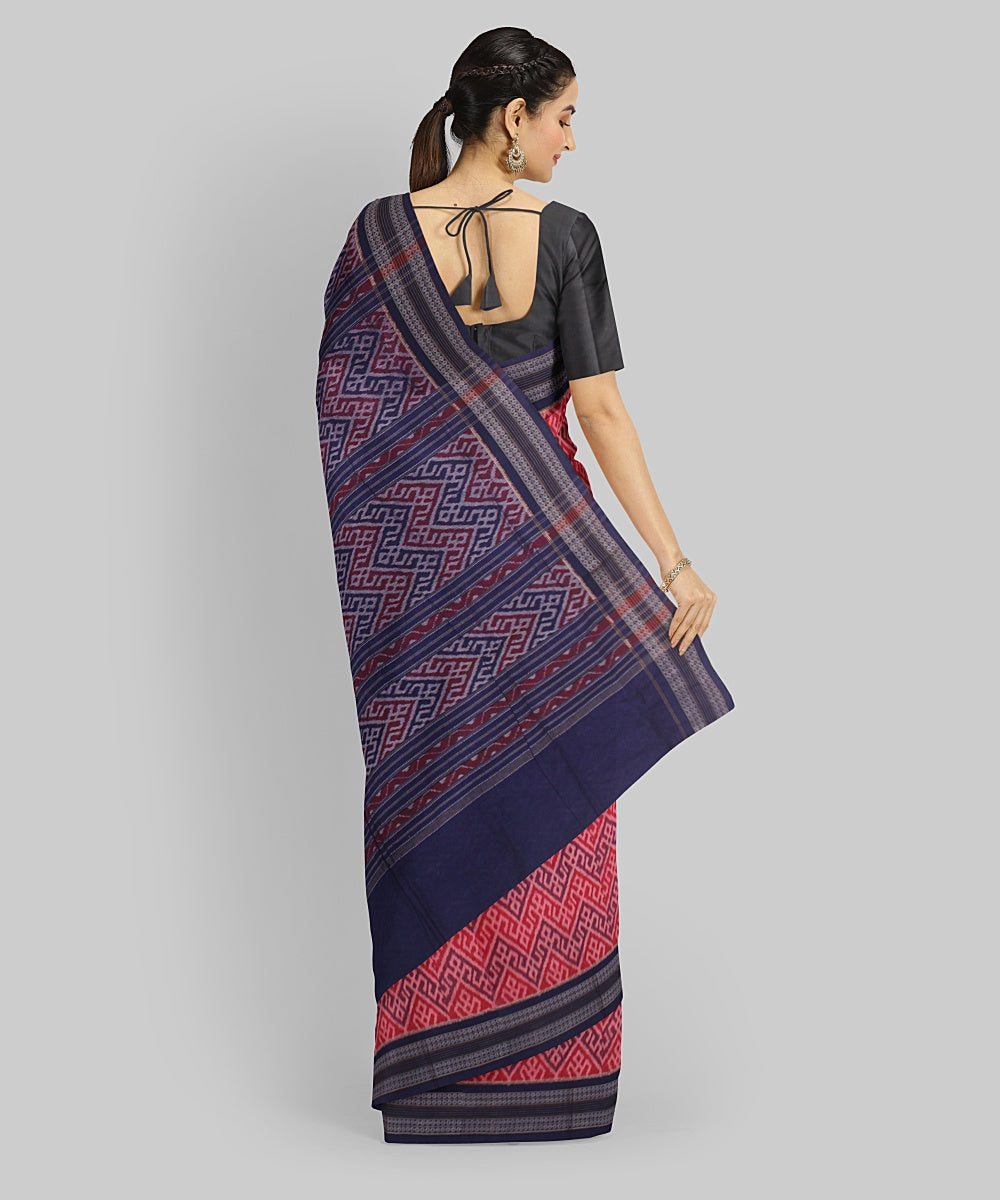 Pink Blue Cotton Handwoven Sambalpuri Saree