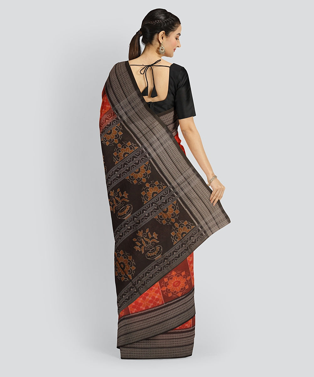 Orange Black Cotton Handwoven Sambalpuri Saree