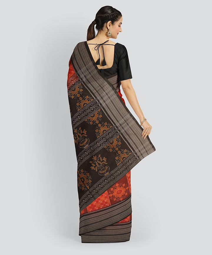 Orange Black Cotton Handwoven Sambalpuri Saree
