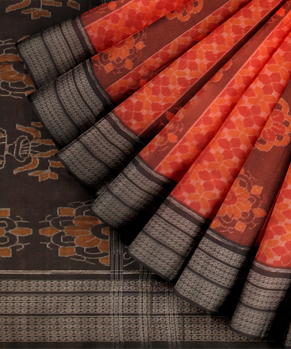 Orange Black Cotton Handwoven Sambalpuri Saree