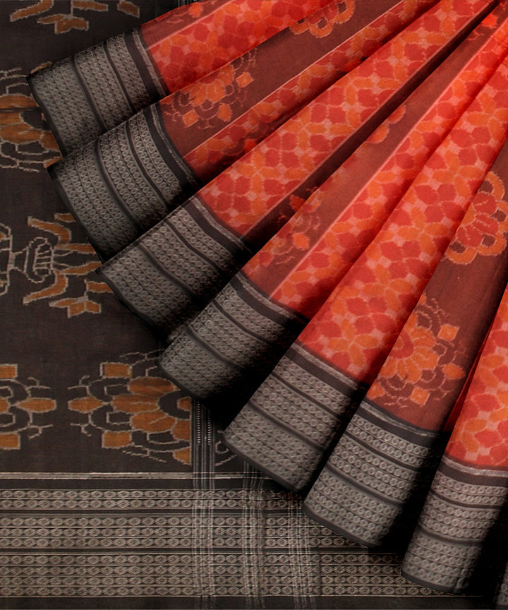 Orange Black Cotton Handwoven Sambalpuri Saree