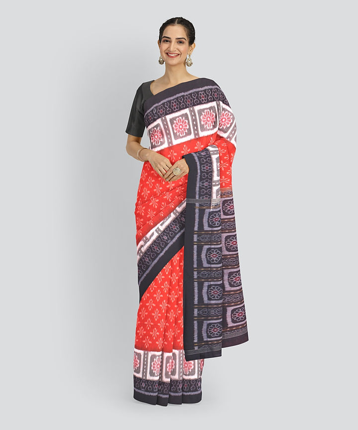 Orange Blue Cotton Handwoven Sambalpuri Saree