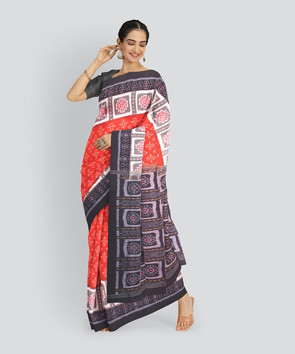 Orange Blue Cotton Handwoven Sambalpuri Saree