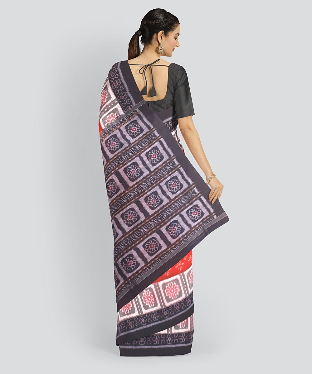 Orange Blue Cotton Handwoven Sambalpuri Saree