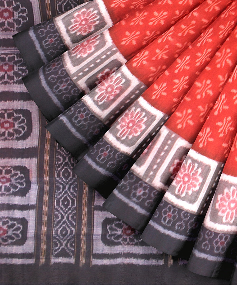 Orange Blue Cotton Handwoven Sambalpuri Saree