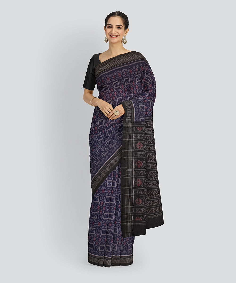 Navy Blue Black Cotton Handwoven Sambalpuri Saree