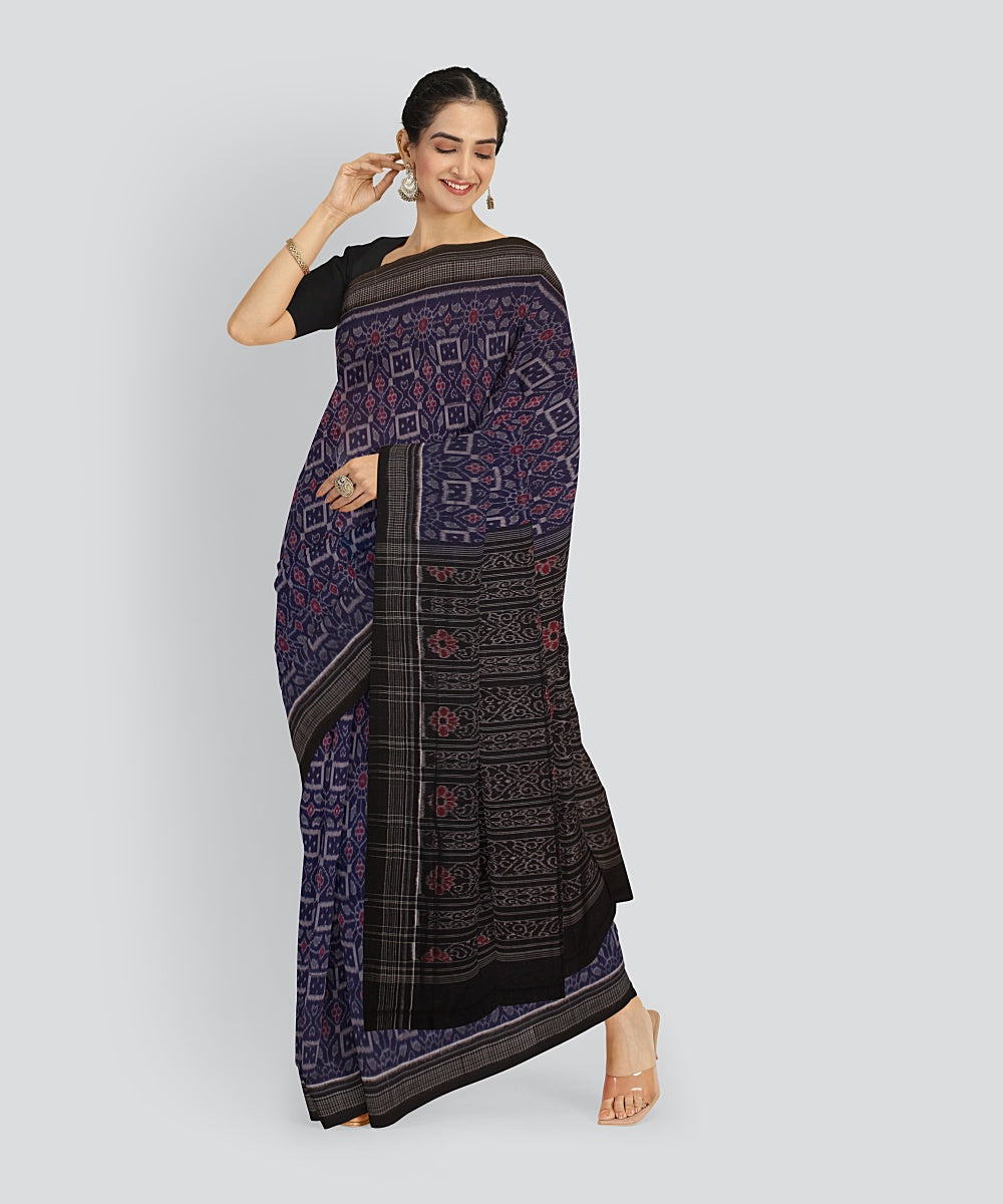 Navy Blue Black Cotton Handwoven Sambalpuri Saree