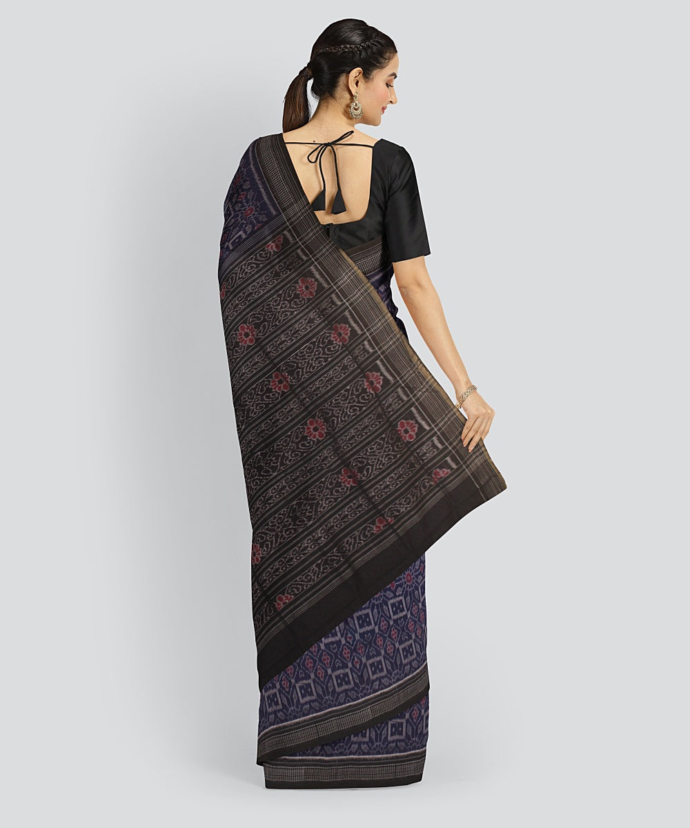 Navy Blue Black Cotton Handwoven Sambalpuri Saree