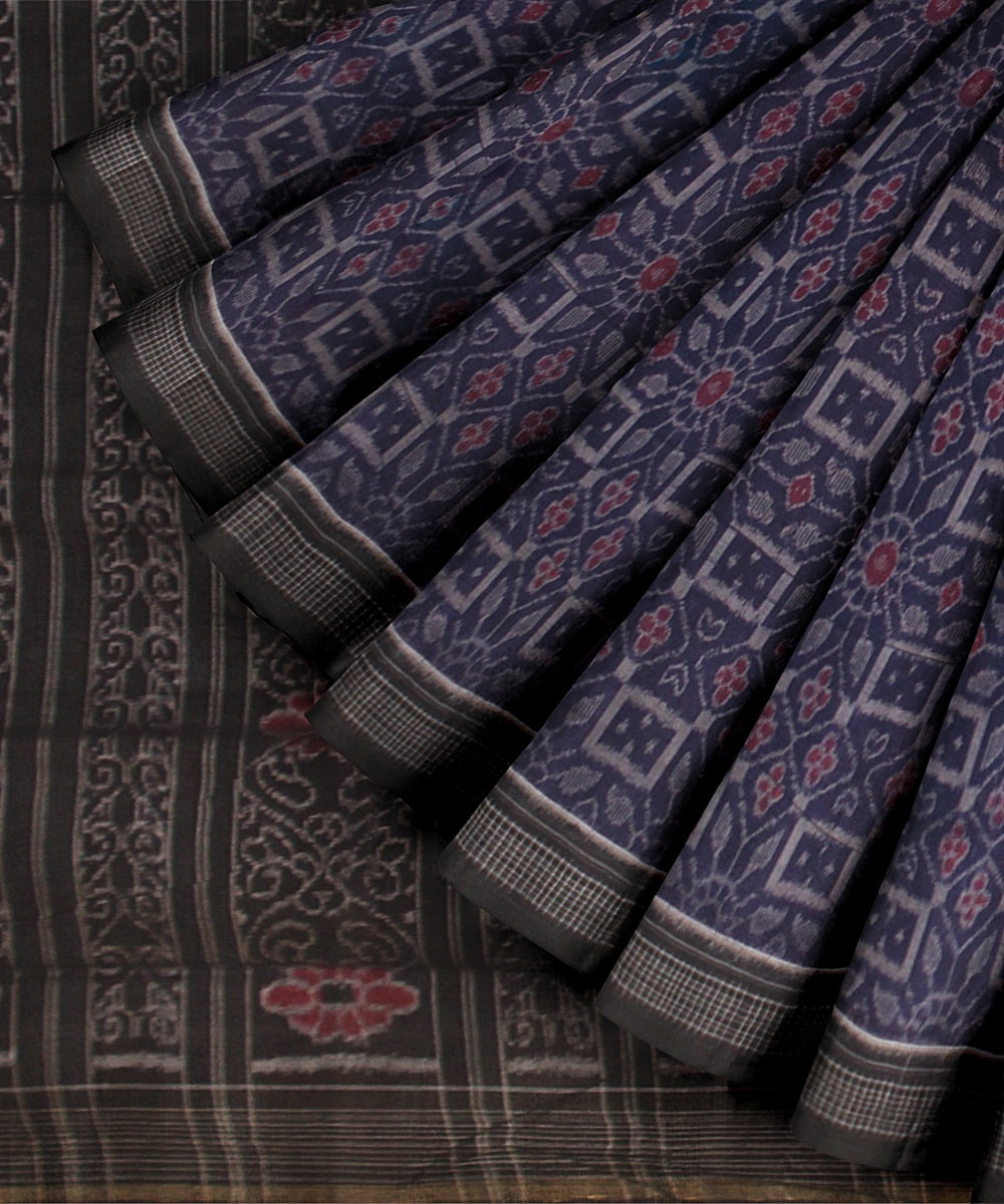 Navy Blue Black Cotton Handwoven Sambalpuri Saree