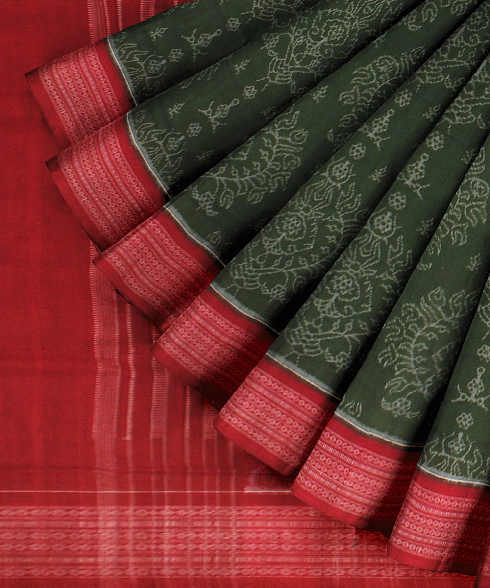 Cyan Green Red Cotton Handwoven Sambalpuri Saree
