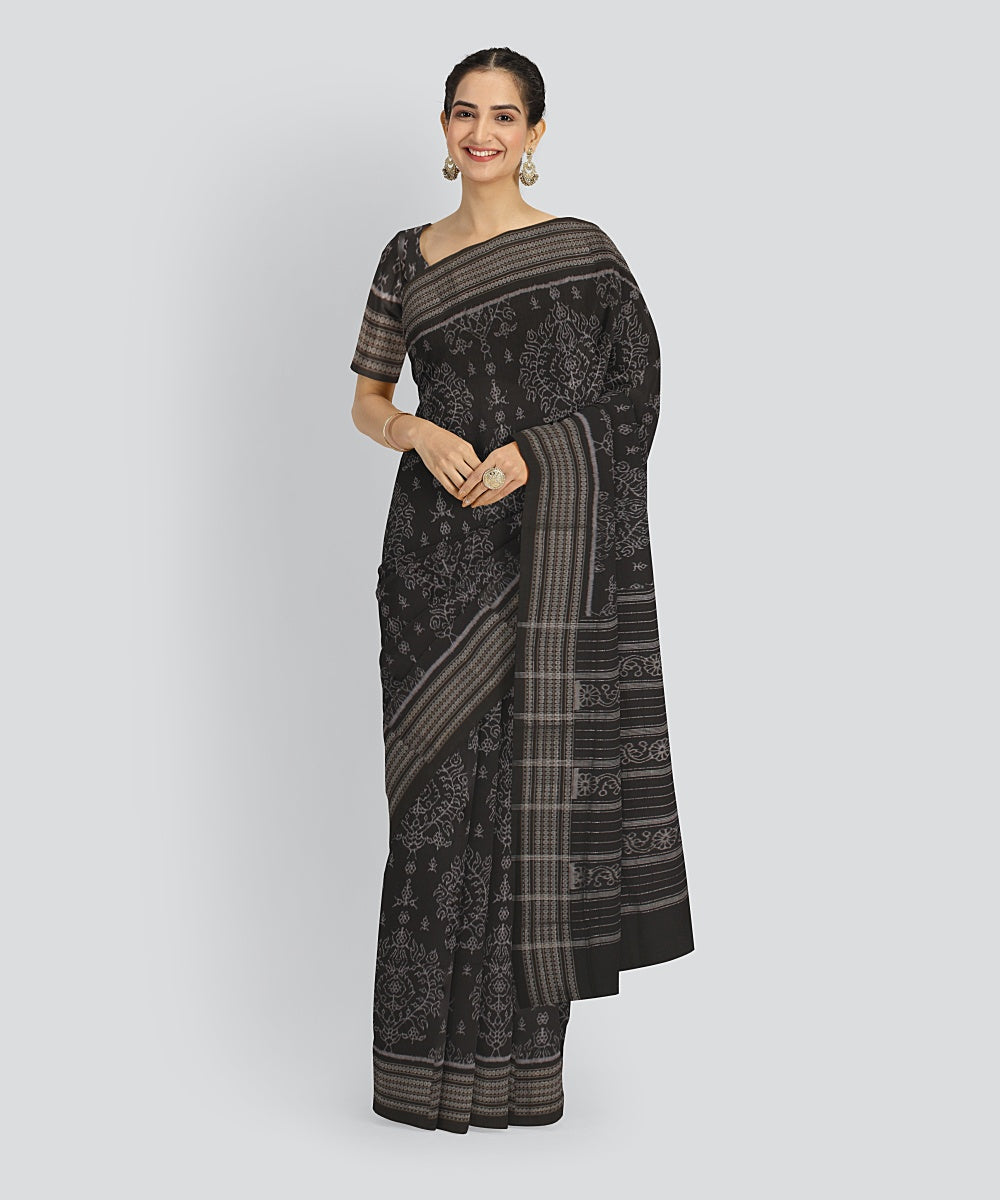 Black  Cotton Handwoven Sambalpuri Saree