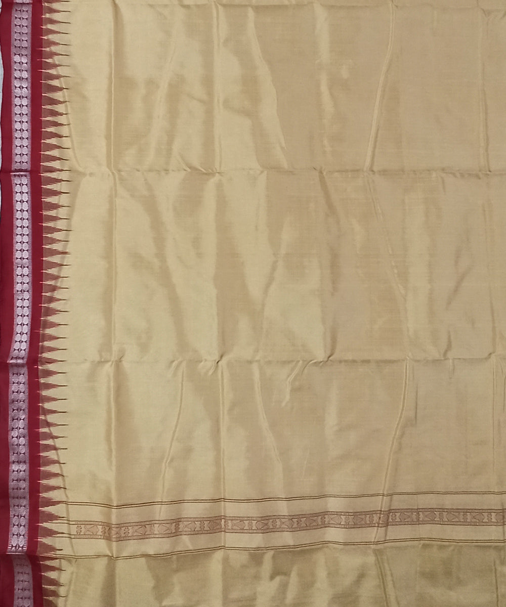 Beige maroon border handwoven silk sambalpuri dhoti