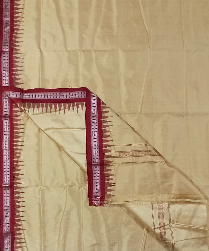 Beige maroon border handwoven silk sambalpuri dhoti