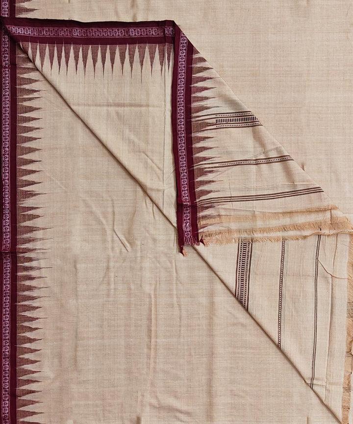 Beige maroon handwoven cotton sambalpuri dhoti