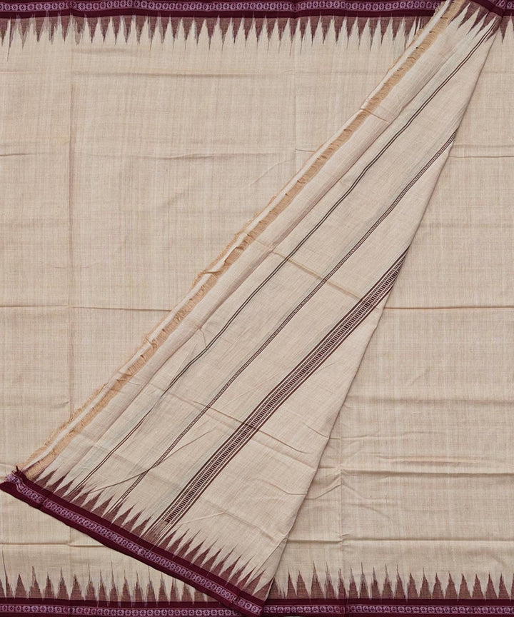 Beige maroon handwoven cotton sambalpuri dhoti