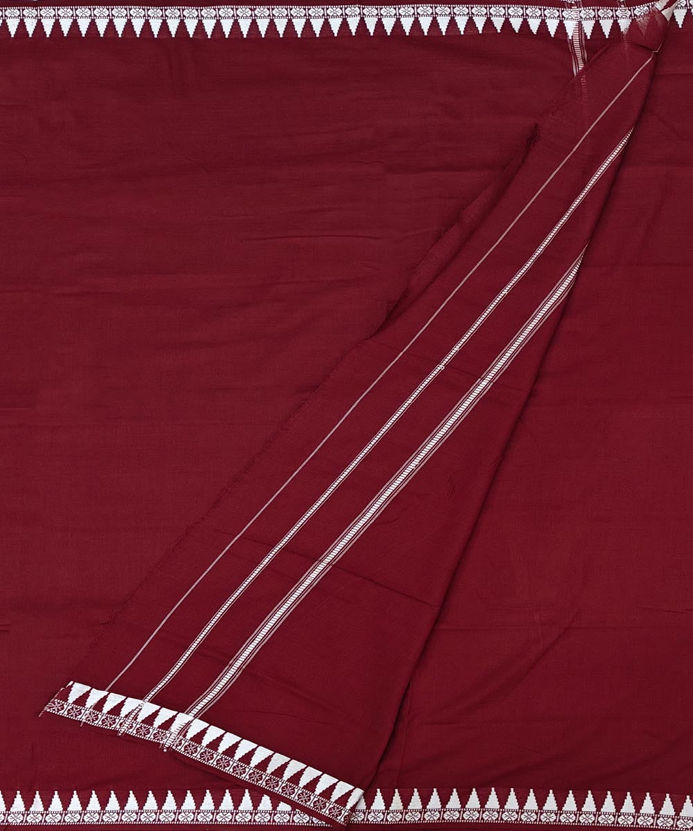 Maroon white handwoven cotton sambalpuri dhoti