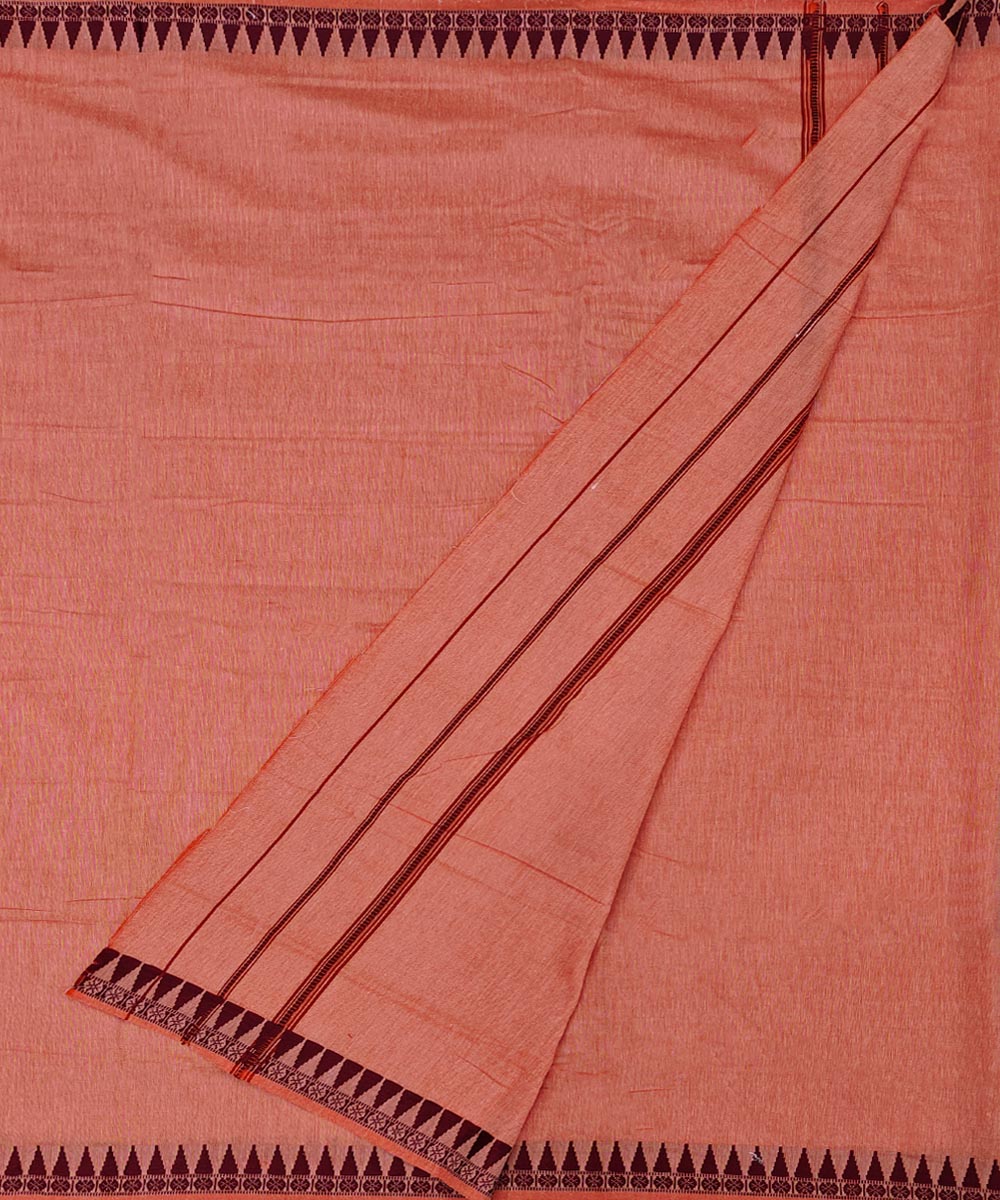 Orange maroon handwoven cotton sambalpuri dhoti