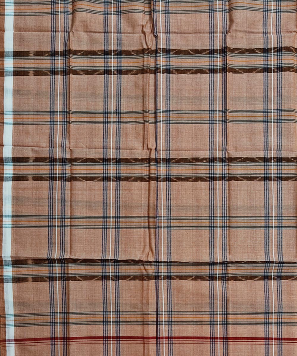 Beige check handwoven cotton sambalpuri lungi