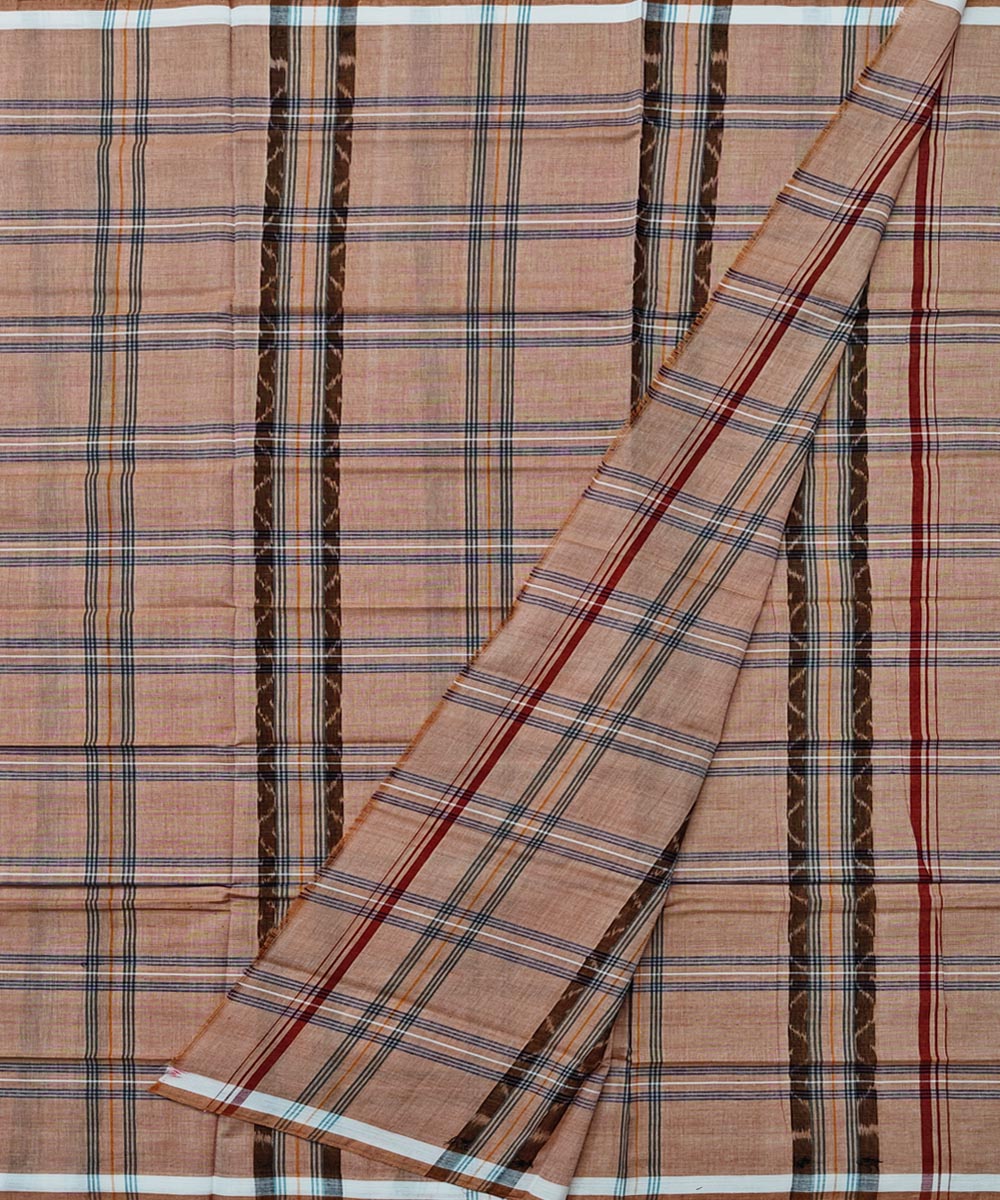Beige check handwoven cotton sambalpuri lungi