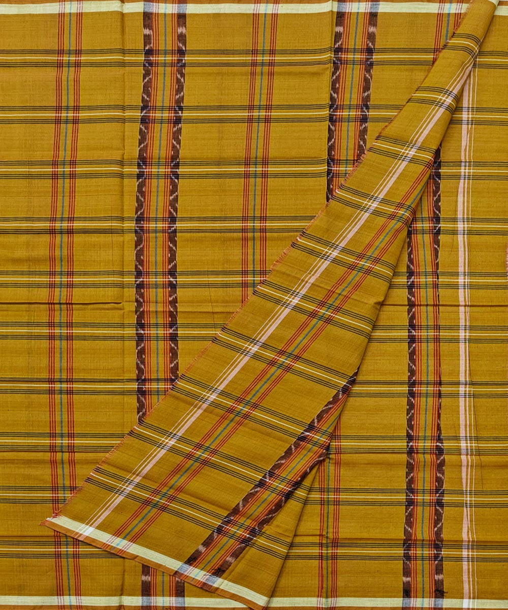Camel yellow check handwoven cotton sambalpuri lungi