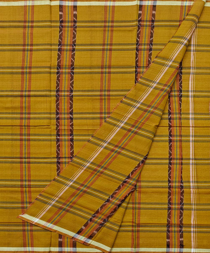 Camel yellow check handwoven cotton sambalpuri lungi