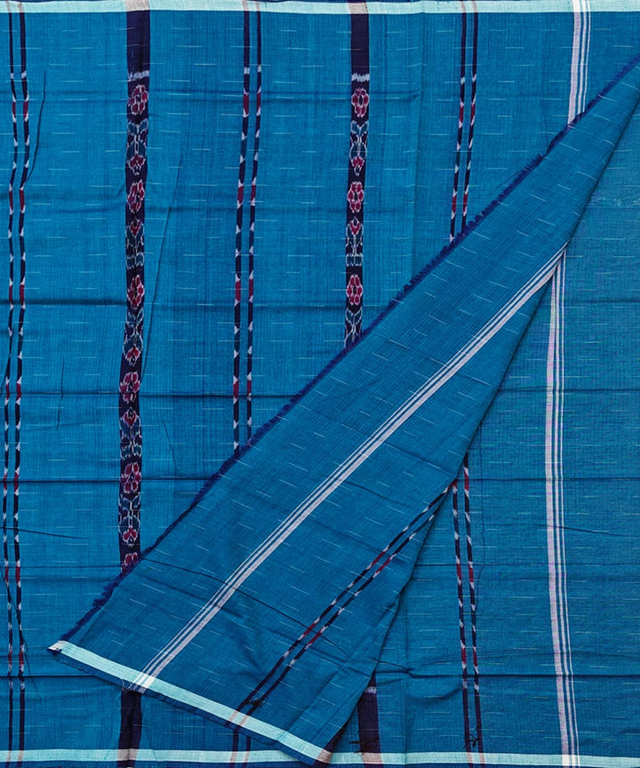 Cyan blue handwoven cotton sambalpuri lungi