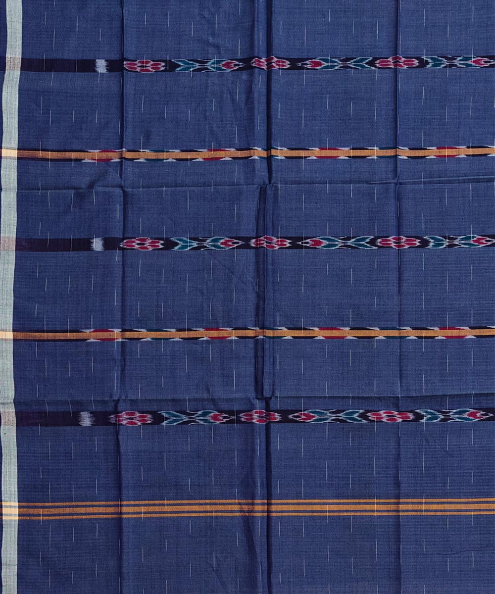 Navy blue striped handwoven cotton sambalpuri lungi