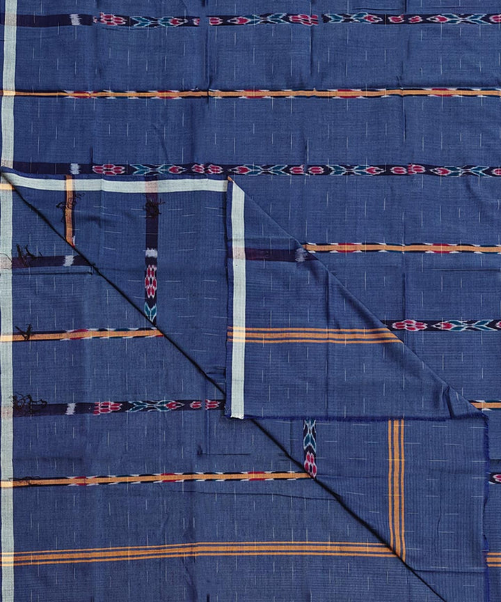 Navy blue striped handwoven cotton sambalpuri lungi