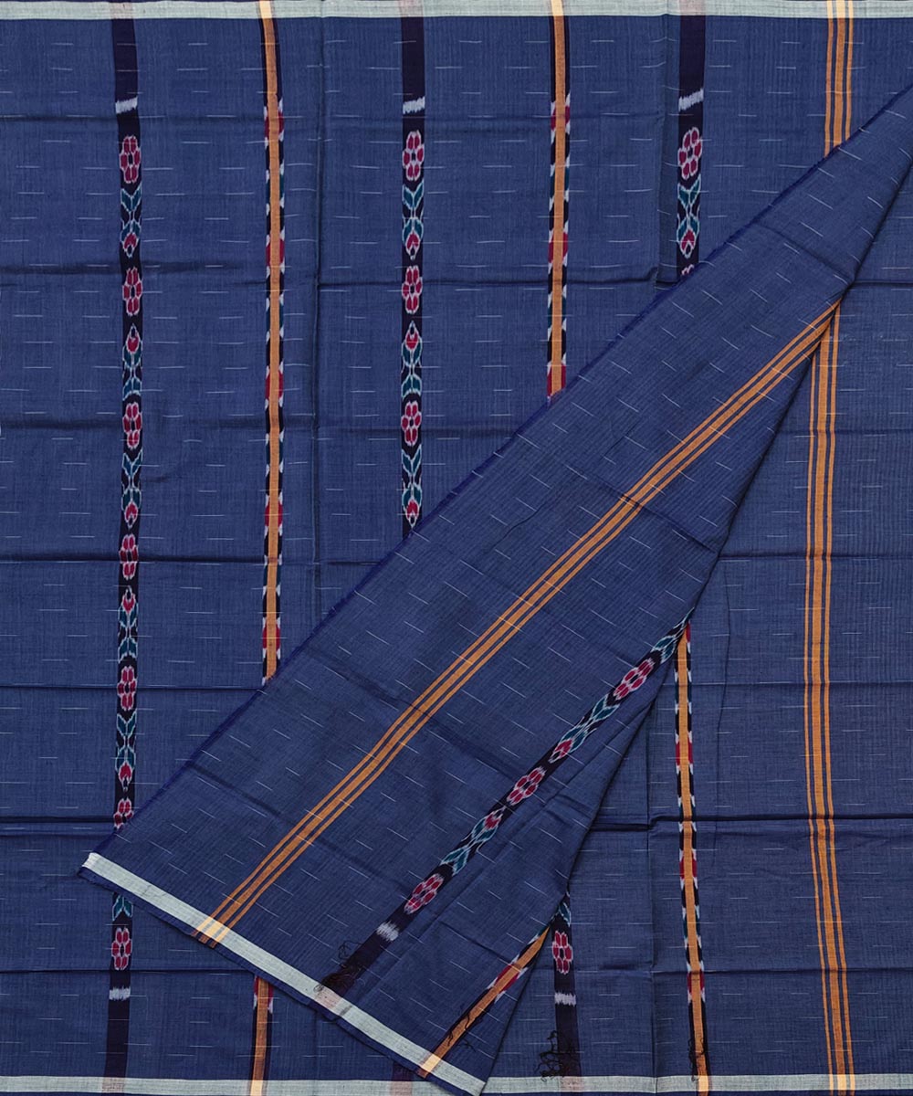 Navy blue striped handwoven cotton sambalpuri lungi