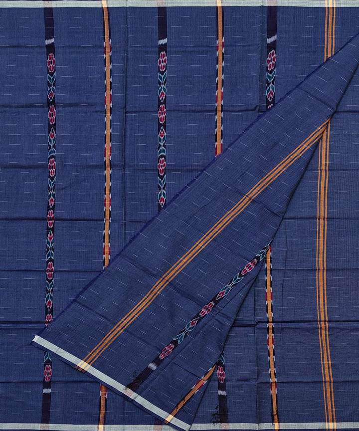 Navy blue striped handwoven cotton sambalpuri lungi