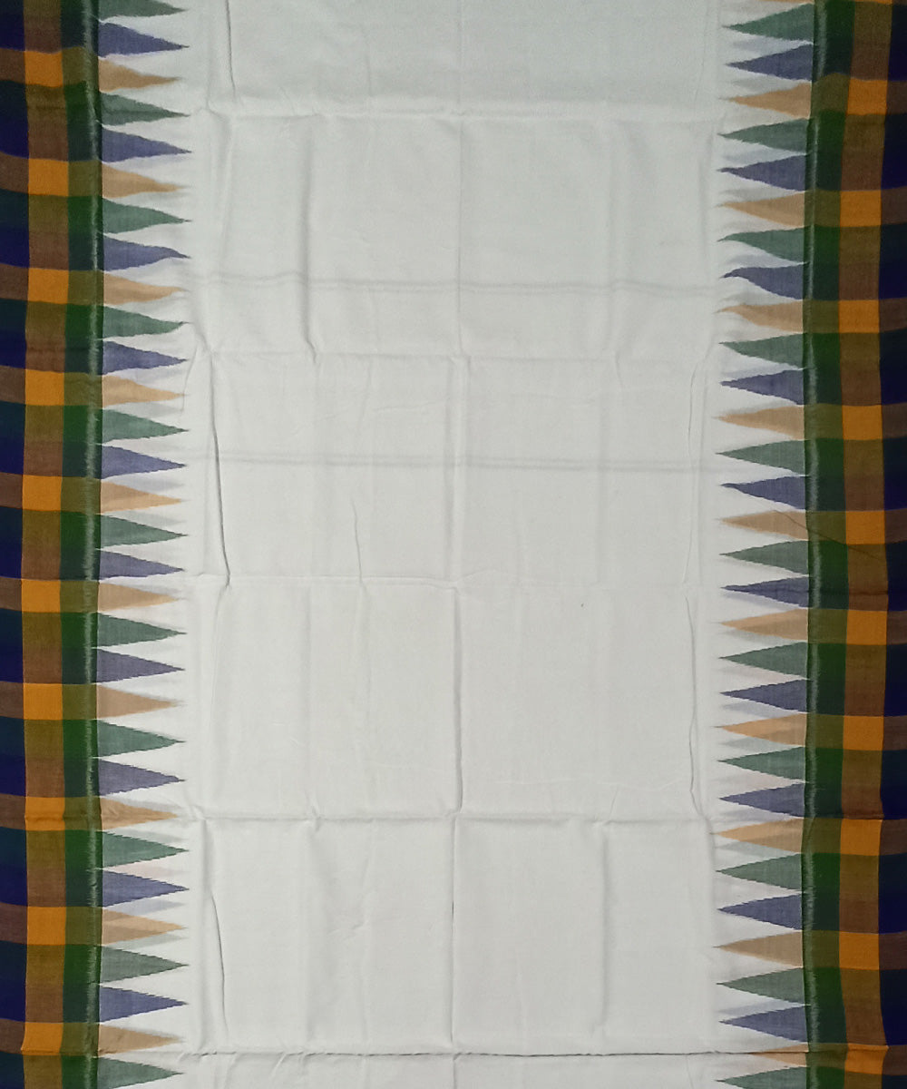 White yellow green border handwoven cotton sambalpuri dhoti