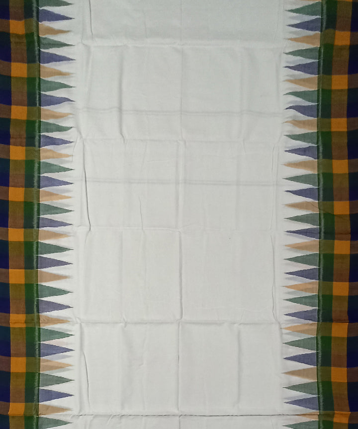 White yellow green border handwoven cotton sambalpuri dhoti