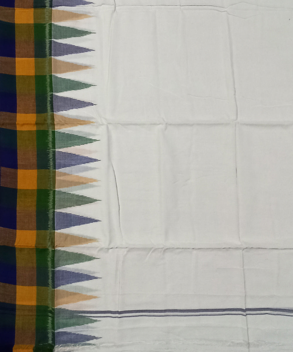 White yellow green border handwoven cotton sambalpuri dhoti