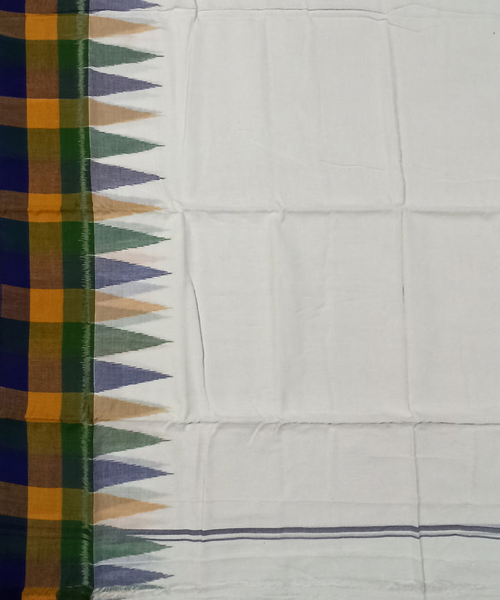 White yellow green border handwoven cotton sambalpuri dhoti