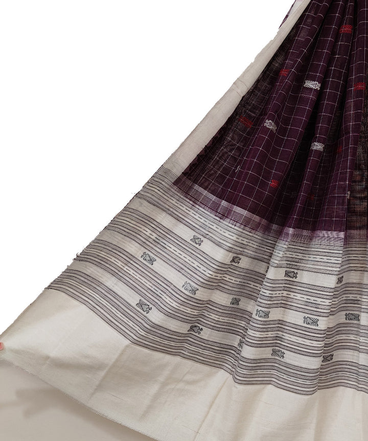 White dark coffee handwoven cotton sambalpuri dupatta