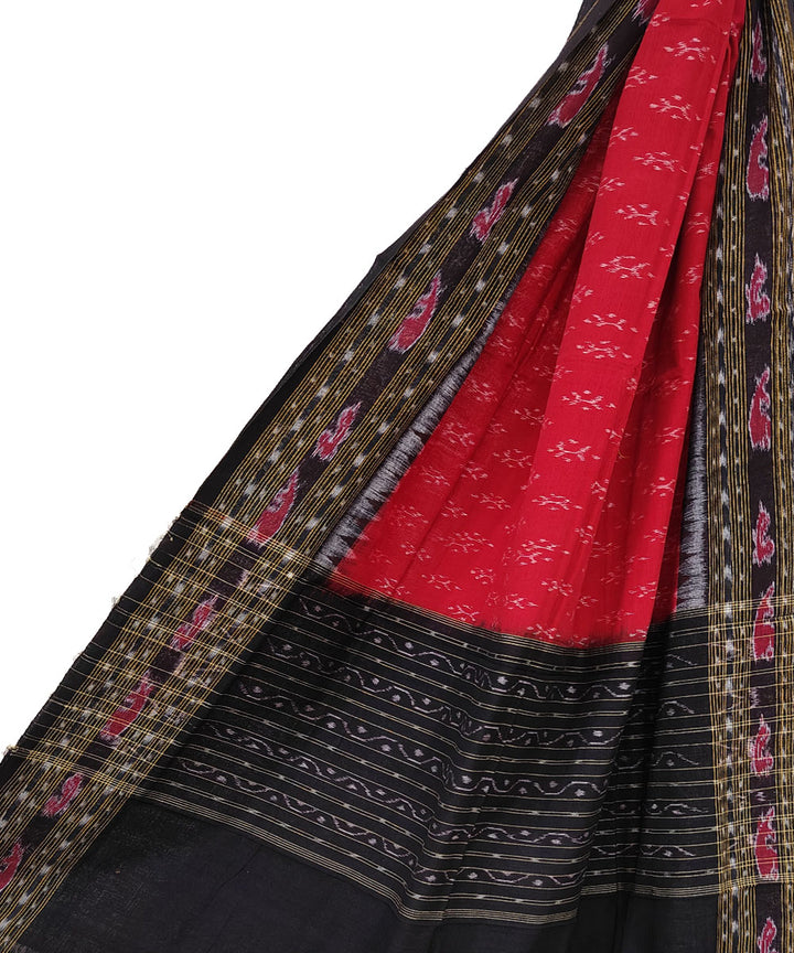 Red black handwoven cotton sambalpuri dupatta