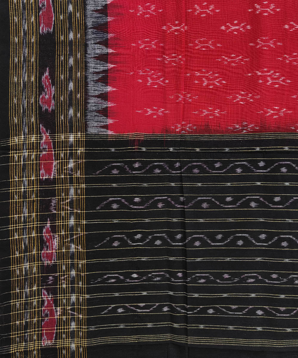 Red black handwoven cotton sambalpuri dupatta