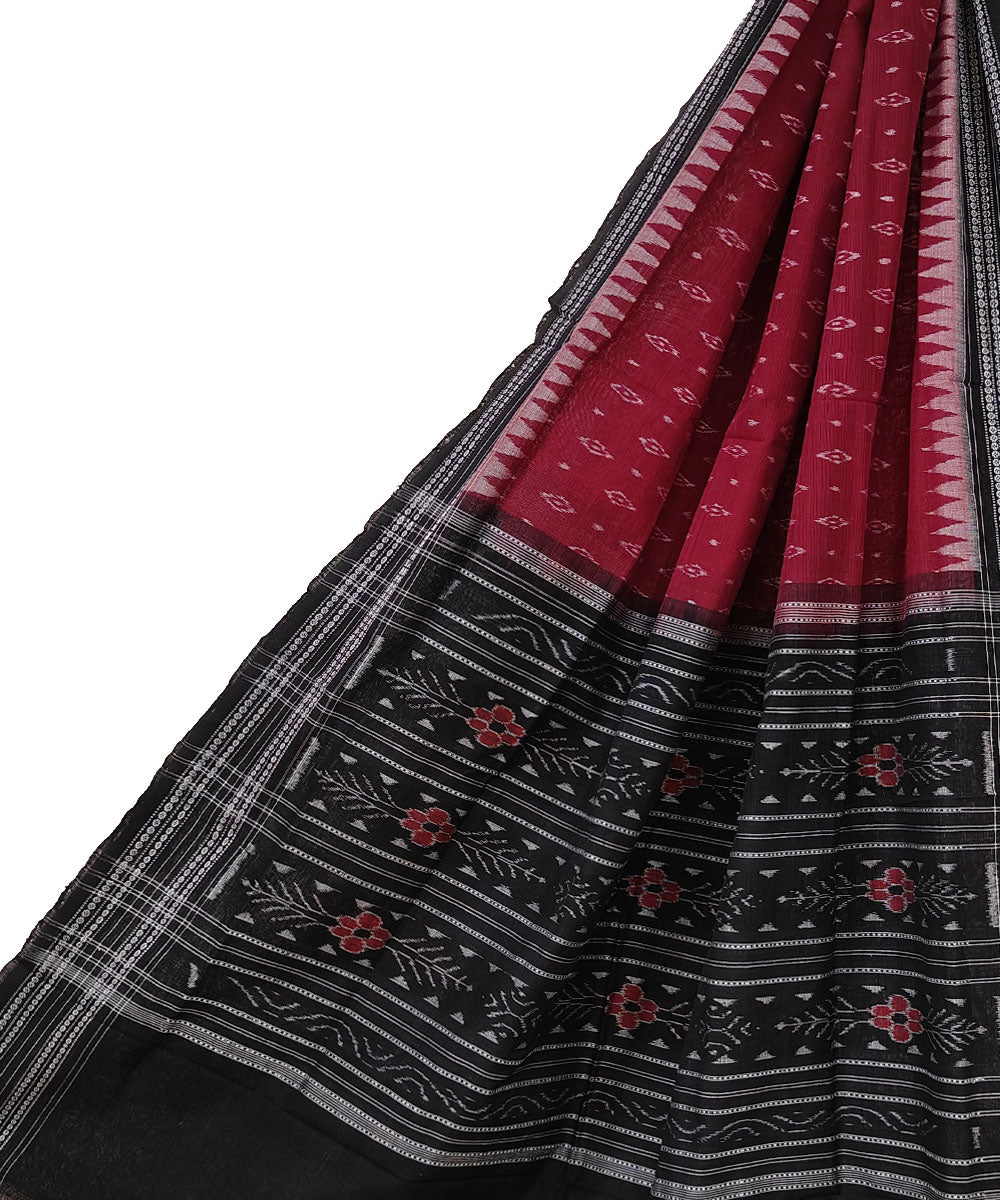 Maroon black handwoven cotton sambalpuri dupatta