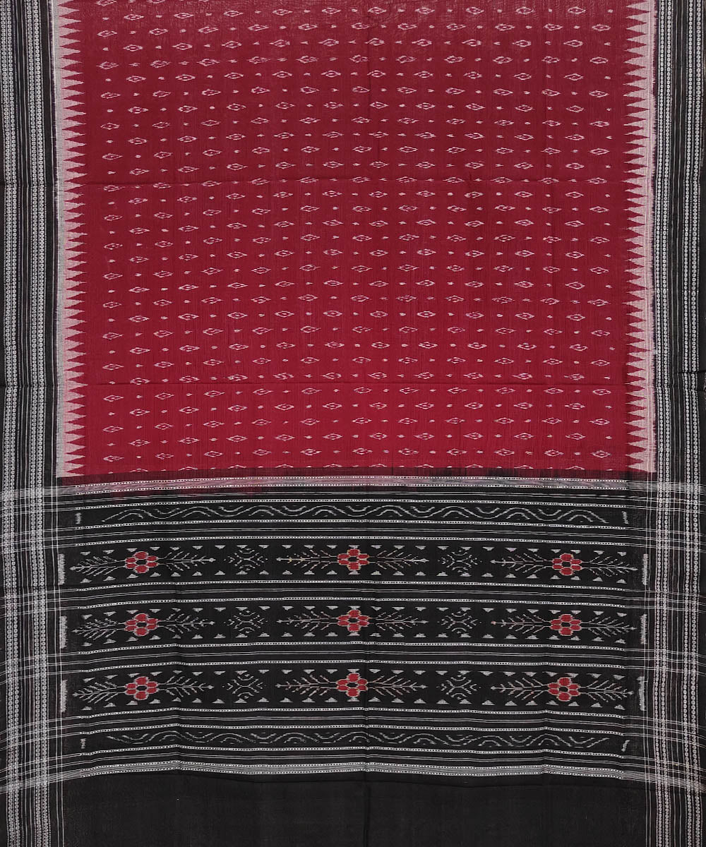 Maroon black handwoven cotton sambalpuri dupatta