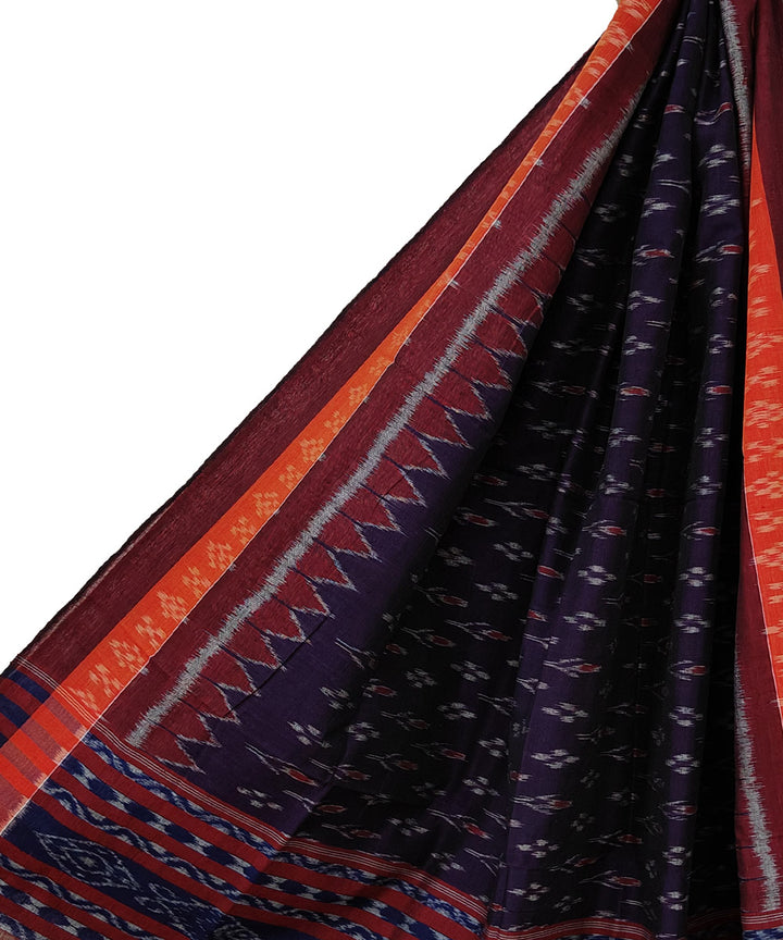 Black orange maroon handwoven cotton sambalpuri dupatta