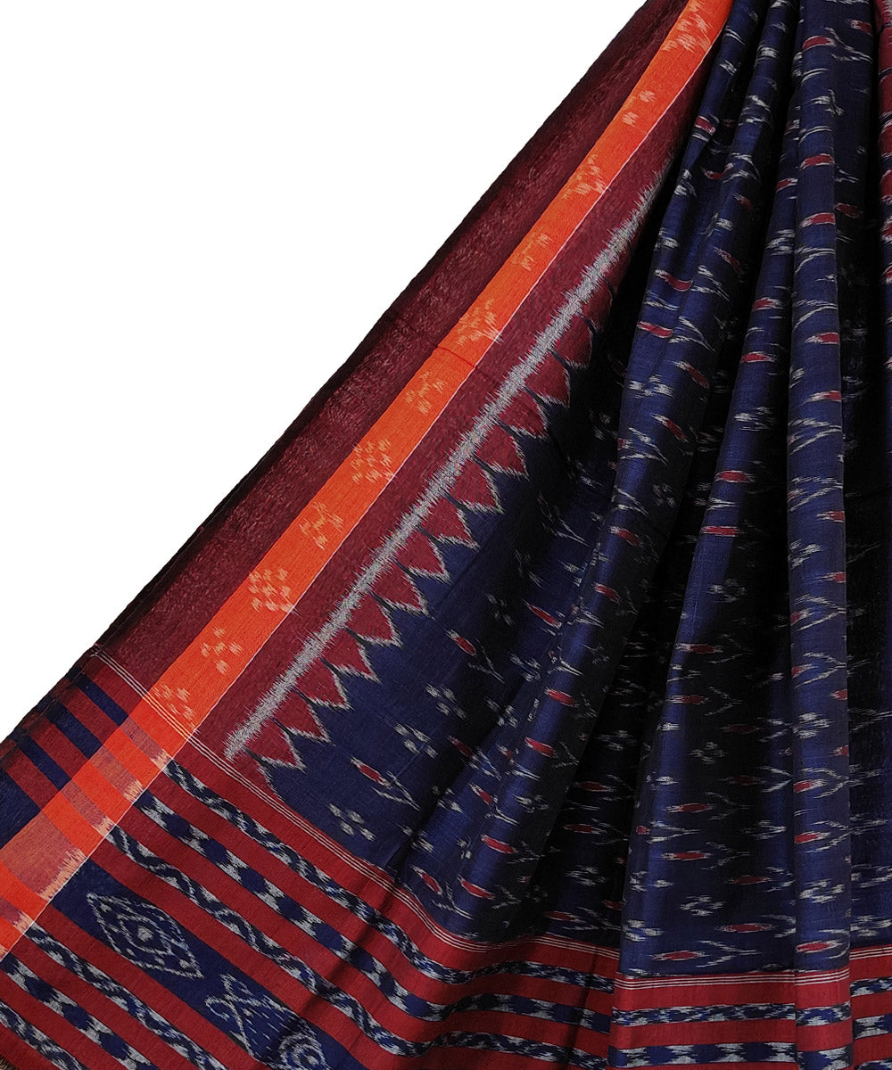 Black orange maroon hand woven cotton sambalpuri dupatta