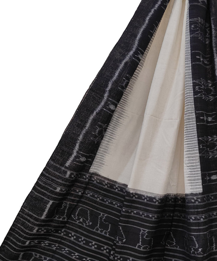 White black handwoven cotton sambalpuri dupatta