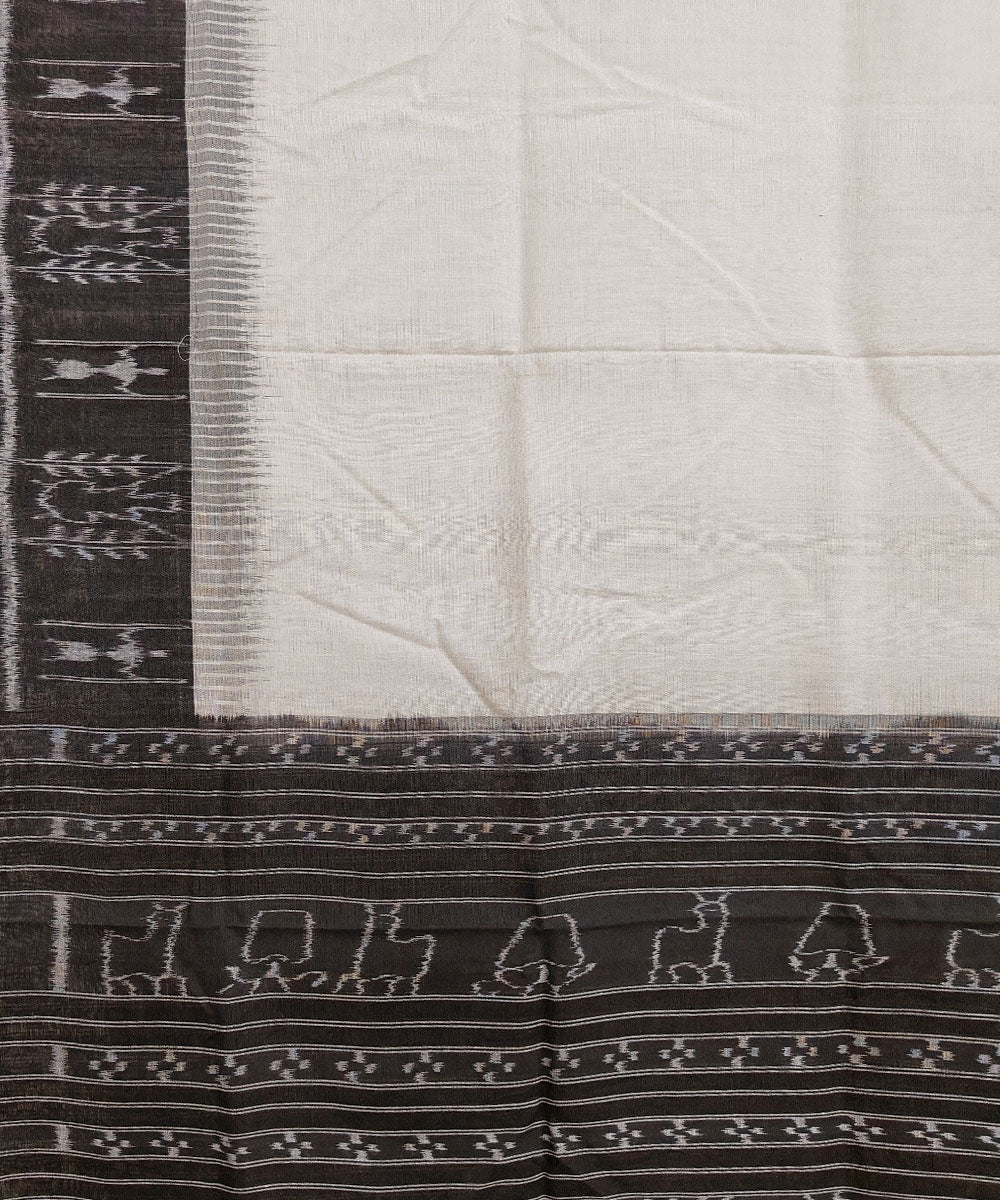 White black handwoven cotton sambalpuri dupatta