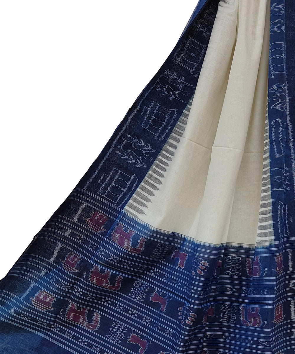 White indigo handwoven cotton sambalpuri dupatta