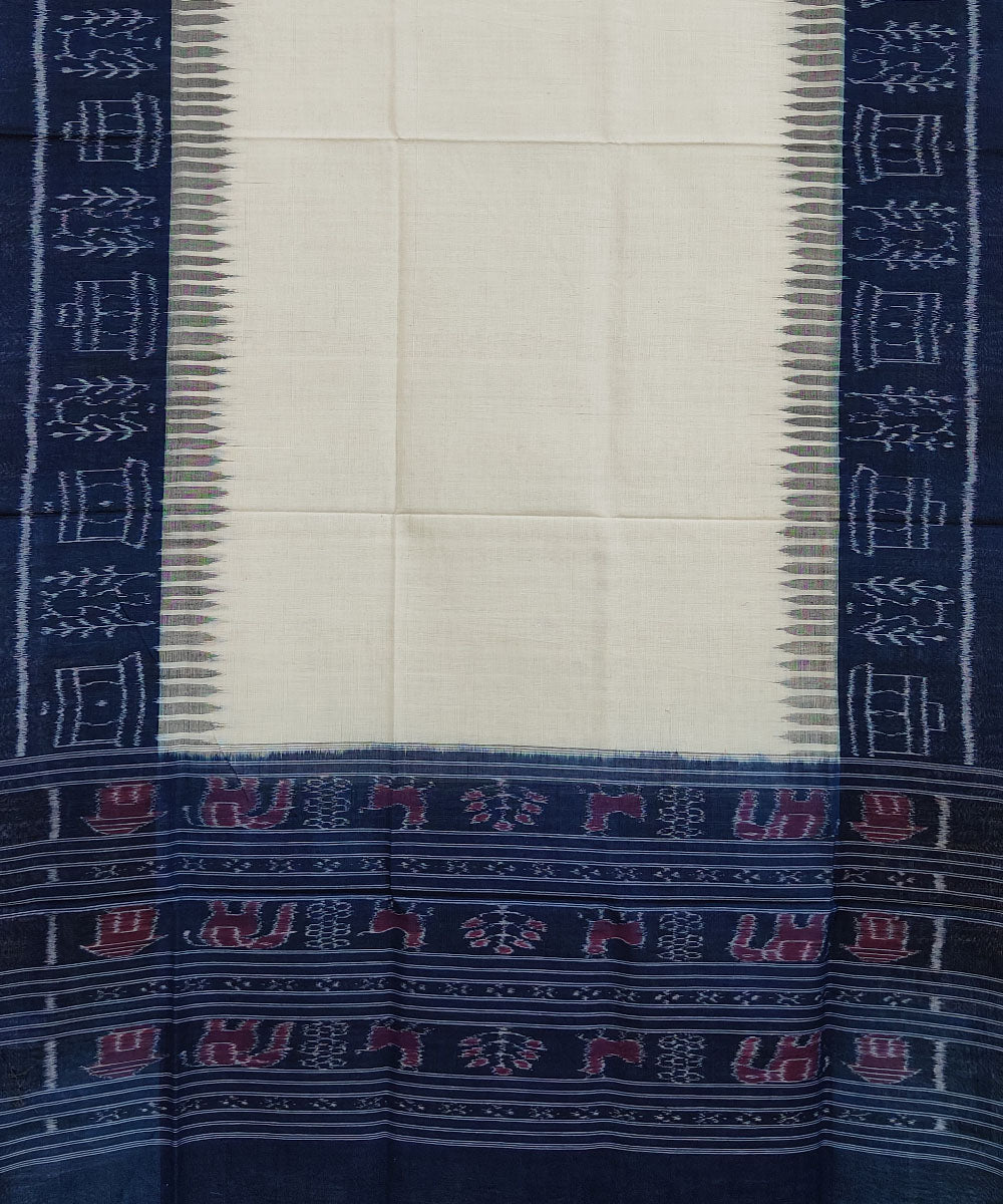 White indigo handwoven cotton sambalpuri dupatta