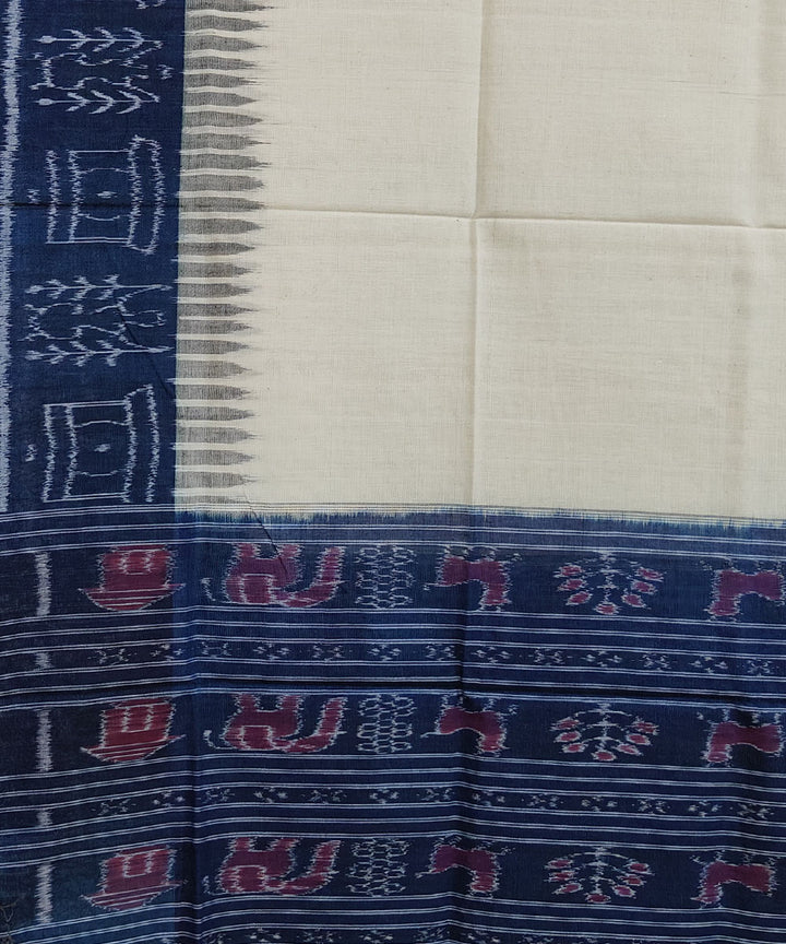 White indigo handwoven cotton sambalpuri dupatta